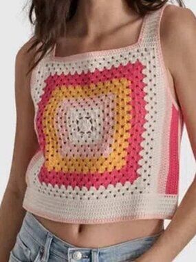 DKNY Crochet Crop Tank in Peach Melba, Size XL